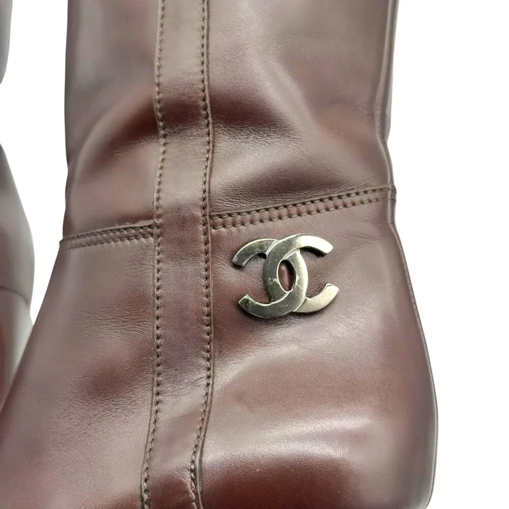Chanel Brown & Black Leather Heeled Riding Boots